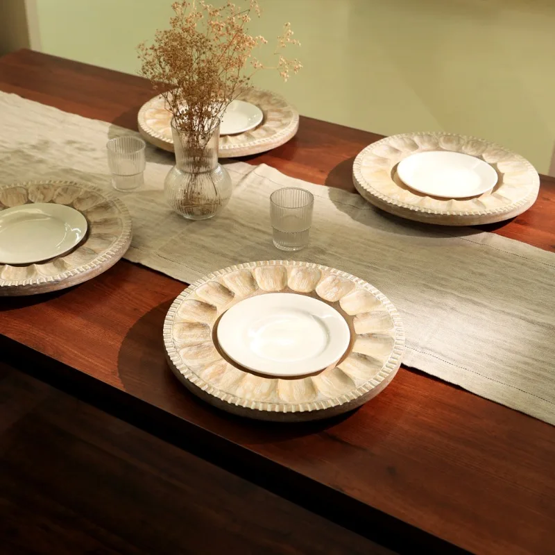 

Деревянная белая тарелка для зарядного устройства ручной работы, обеденная подставка для столовых приборов, деревенская домашняя кухонная посуда, декоративное сервировочное блюдо, столовая