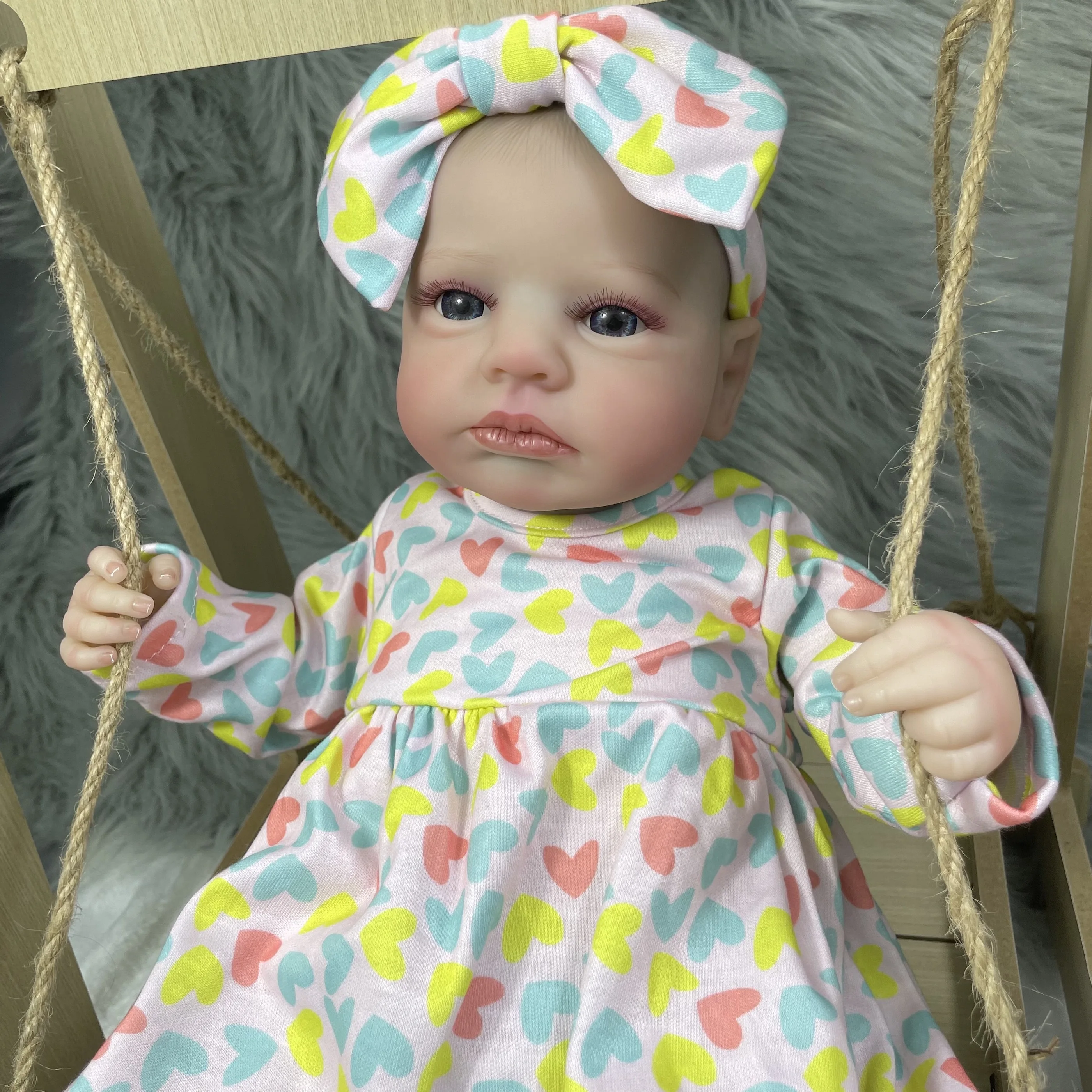 LouLou – poupée bébé Reborn éveillée de 50CM, yeux bleus ouverts, peau 3D, veines visibles, poupée d'art à collectionner, jouet cadeau pour filles