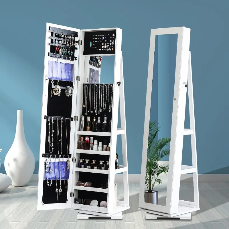 Jóias Armário com 360 Rotation Base, Espelho Autoportante, Cosmetic Storage, 57x0 Polegada