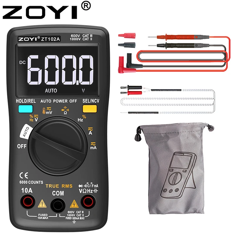 Hoge precisie ZOYI ZT-102A automatische bereikmultimeter Smart 6000 Counts Diode Test Elektricien Tool