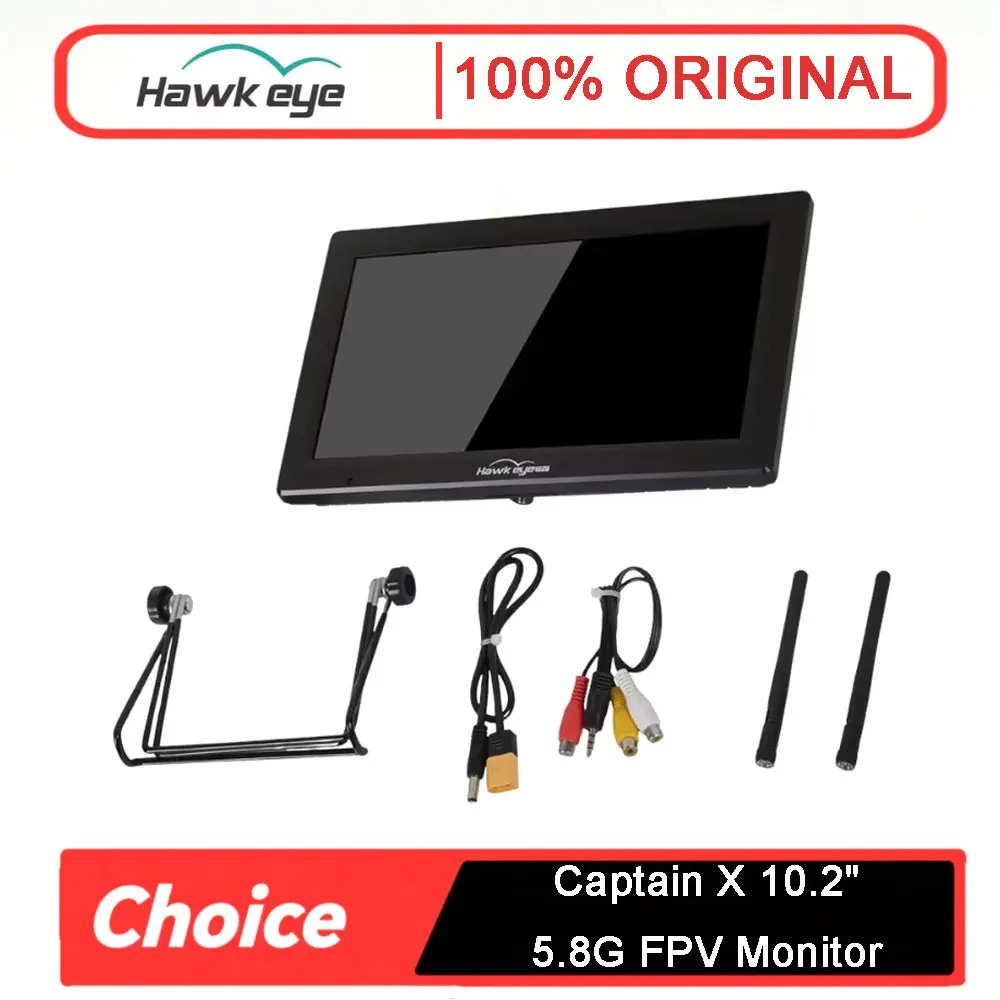 Hawkeye Captain X 10.2 Inch FPV Monitor 1000Lux HDMI DVR 4.9G 5.8G 6G 96CH Real Dual Receiver 3S-6S Input for RC Drone