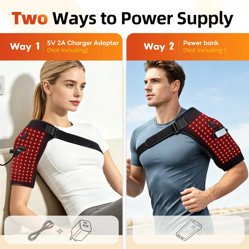 660nm Red Light Heating Shoulder Arm Support Pad Infrared Adjustable 3 Levels Heating Muscle Relaxation Shoulder Protector Belt