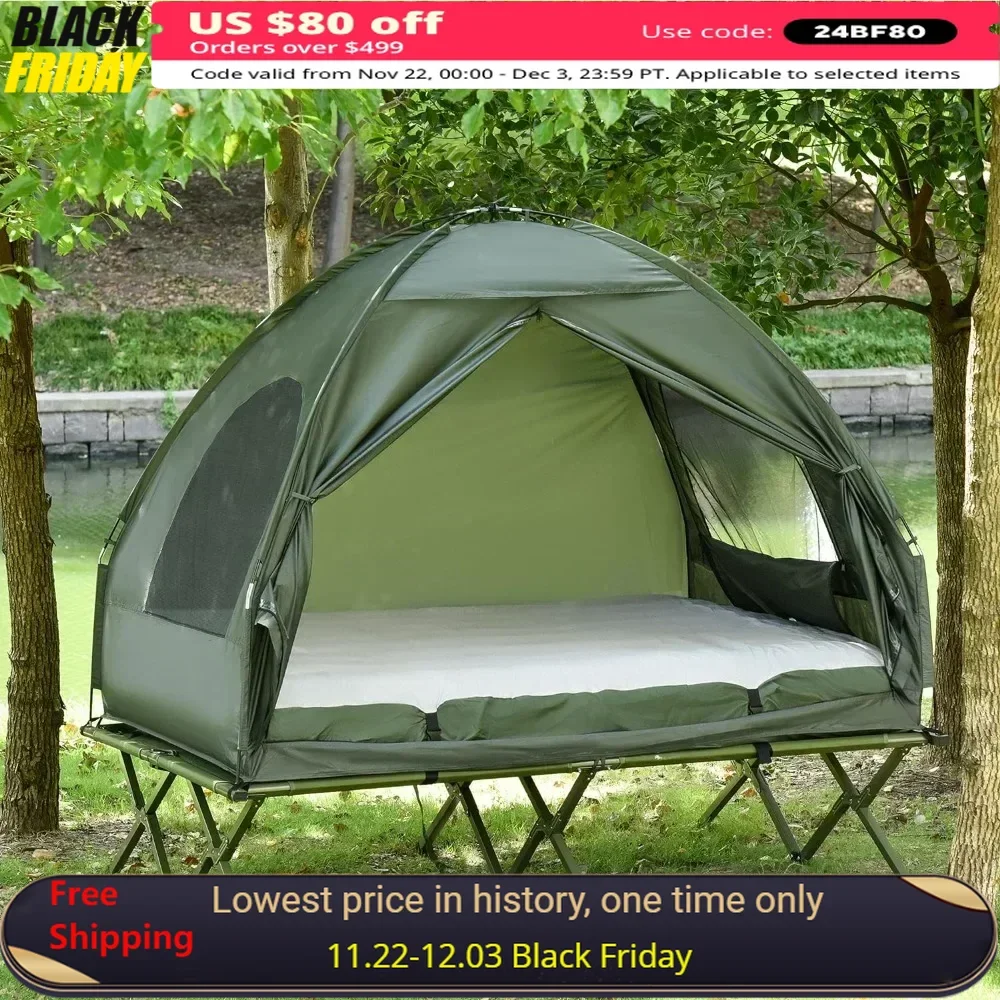 

Foldable Camping Cot with Tent, Bedspread and Thick Air Mattress, Camping Bed Tent for Outdoor Hiking, Picnic, Tents