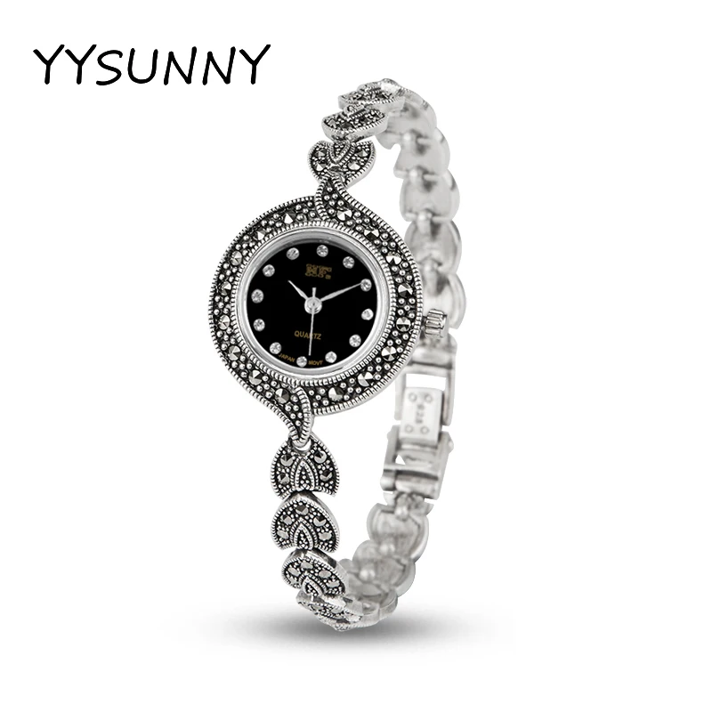 

YYSUNNY Fashion Round Wrist Watch for Women S925 Sterling Silver Heart Shaped Bracelet Valentine's Day Gift Classic Jewelry