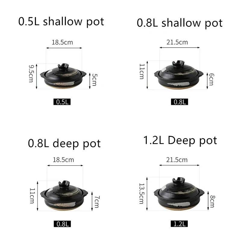 1 Pcs Ceramic Casserole Japanese Style Black Small Pot Clay Saucepan Home Kitchen Cookware Cooking Supplies Kitchen Pot Soup Pan