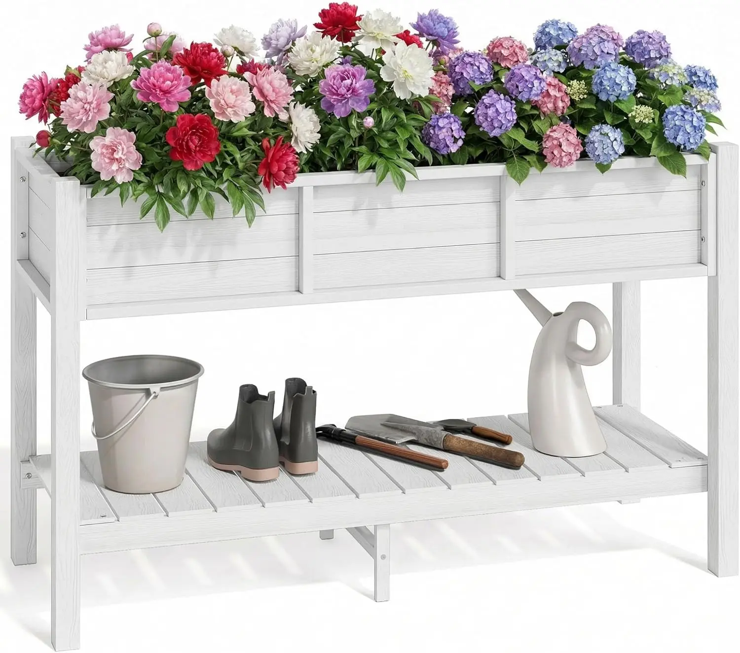 

YITAHOME 48x18x30in Raised Garden Bed HDPE, Weather-Resistant Poly Lumber Planter Box with Legs & Storage Shelf, Elevated Garden