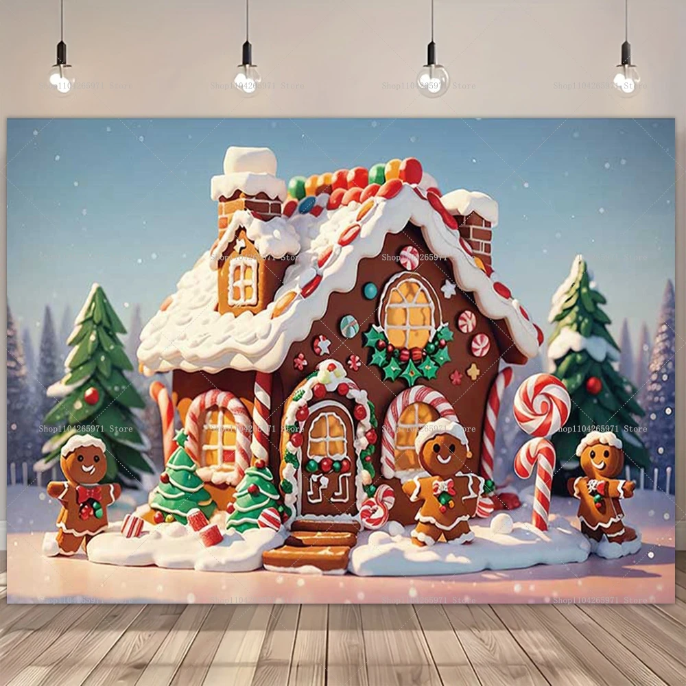 Christmas Gingerbread House Background Children Christmas Party Gifts Photography Studio Photo Background Baby Photography Props view 3