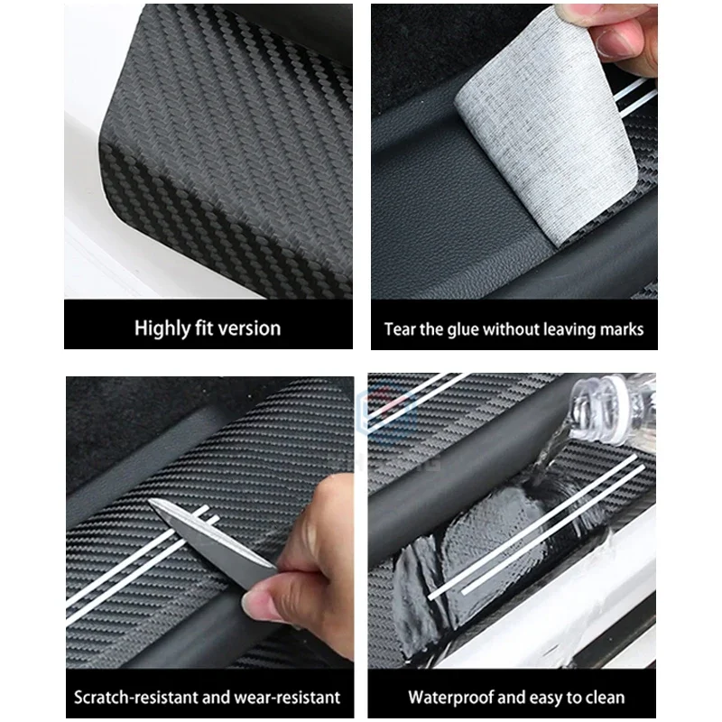 Carbon Door Sill Car Rear Trunk Bumper Guard Plate Protector Sticker for Audi A4 B8 8KH B9 8WH Logo Anti-Scratch Decal