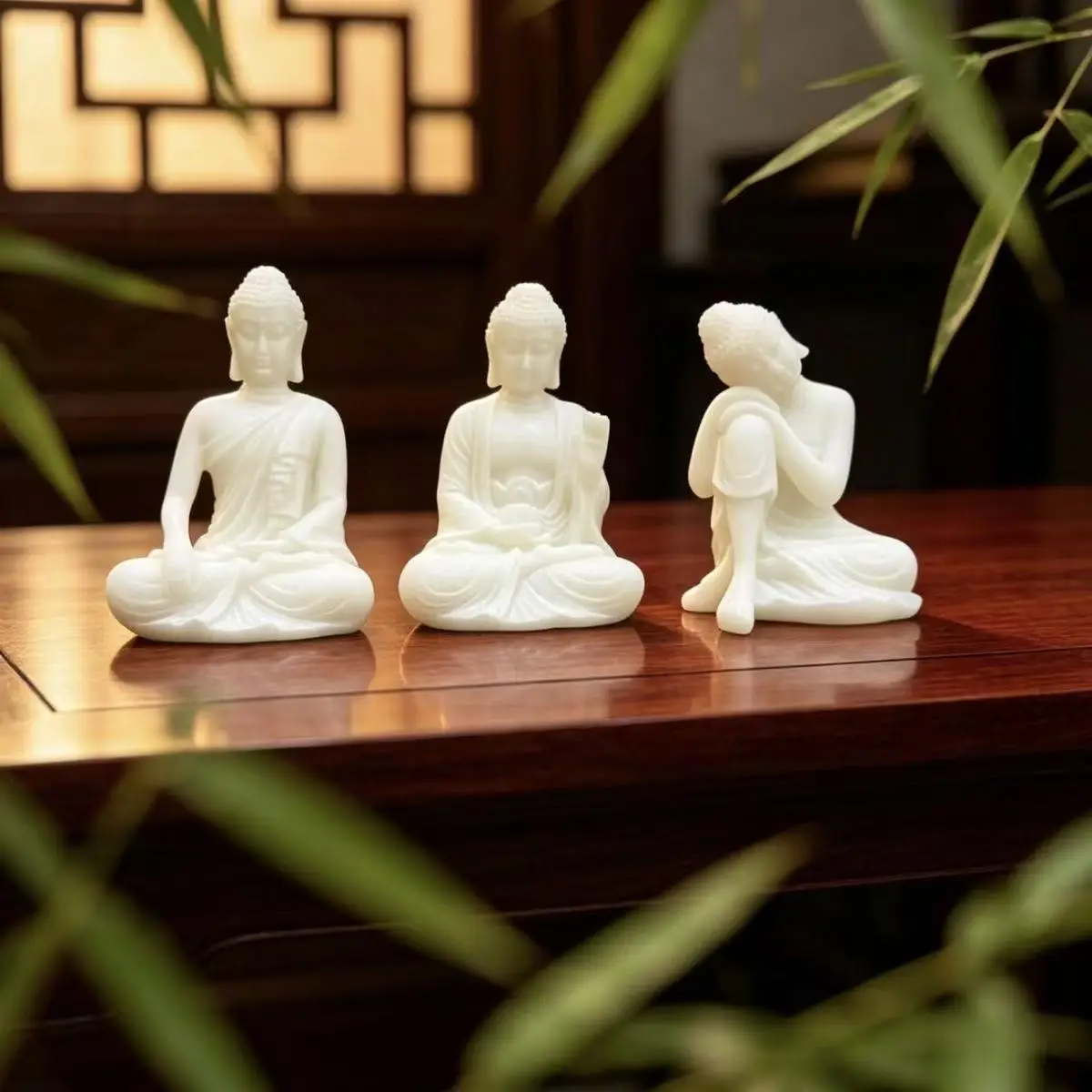 White Marble Buddha Statue Small Meditation Sakyamuni Figurine for Home Office Tea Decor Room Zen Wealth Luck Feng Shui Decor