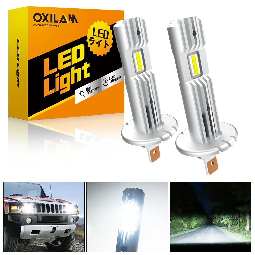 OXILAM 2x12000LM H1 LED Bulbs canbus No Error H1 LED Car Fog Lamp Head Light Fanless Wireless 12V 60W 6500K White Super Bright