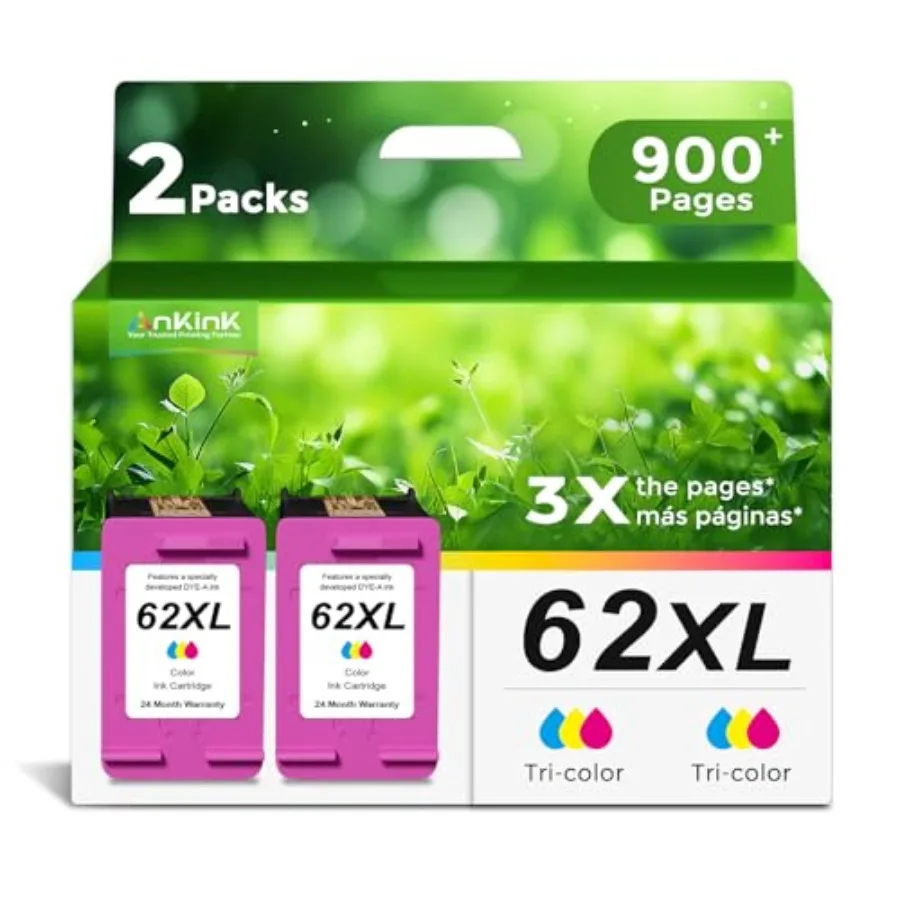 

62XL Ink Cartridges Replacement for HP Ink 62 HP62XL HP62 Color Cartridge Combo Pack Work for 5540 5542 5545 5640 5642 5660 566