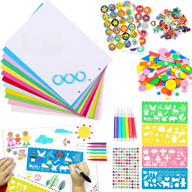 드로잉 장난감 키트 DIY 미술 공예 이야기 책 만들기 그림 스텐실 스티커 세트 이상적인 어린이 선물 어린이 창조적 인 교육 장난감