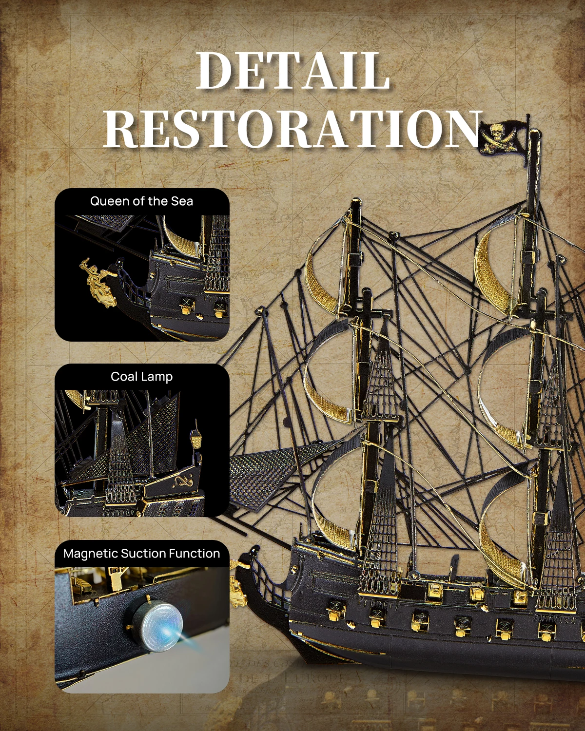 Piececool 3D Puzzel model kit voor volwassen. 3D metalen puzzel, 3D puzzel voor volwassen van de Queen Annes Revenge