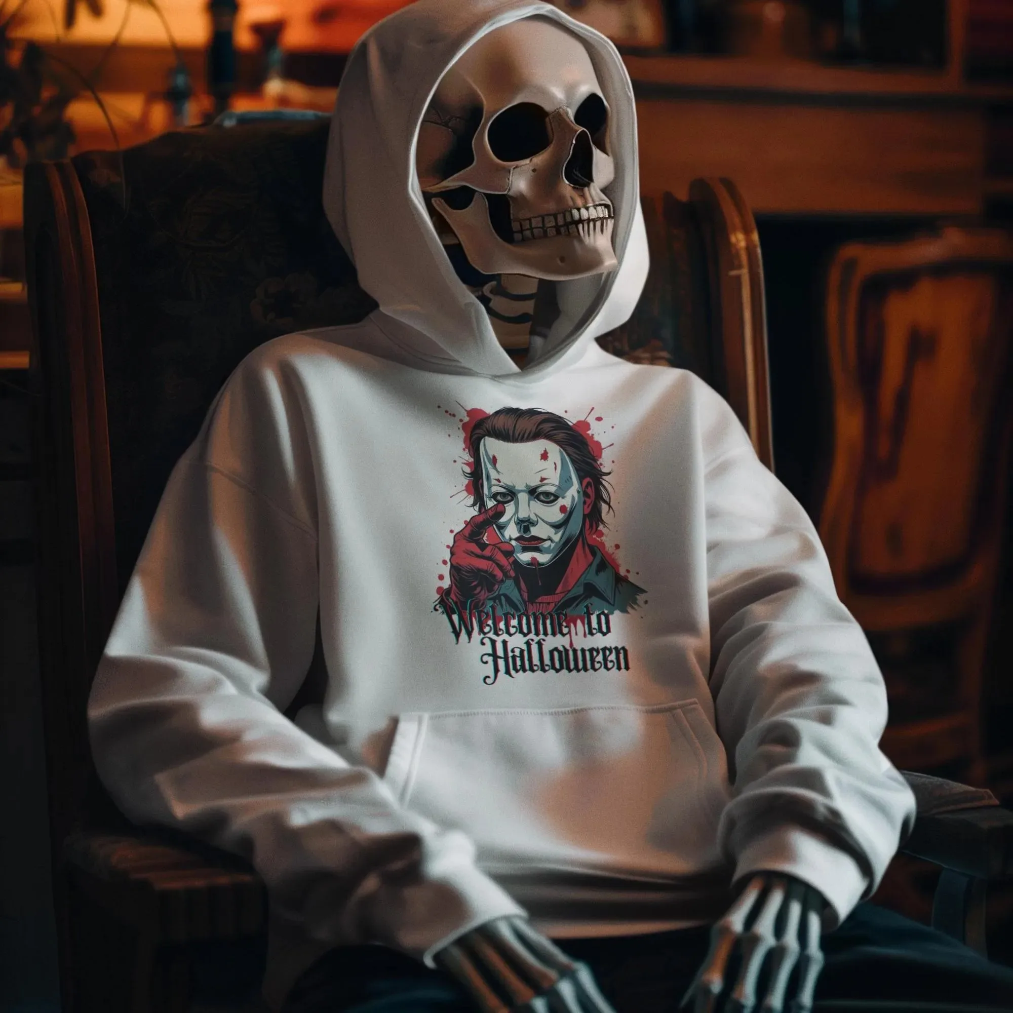 

"Welcome To Halloween" and Character Printed Cotton Hoodie Stylish and Fun - Filled Sweatshirt To Showcase for Halloween Spirit