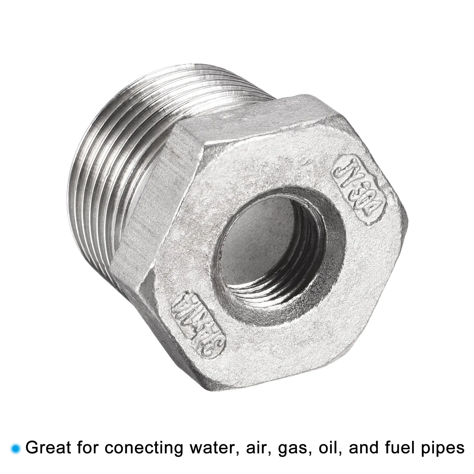 Uxcell Hex Mengurangi Bushing, 3/4 PT Laki-laki Ke 1/4 PT Perempuan 304 Baja Tahan Karat Pipa Fitting Peredam Adaptor, Pak 2