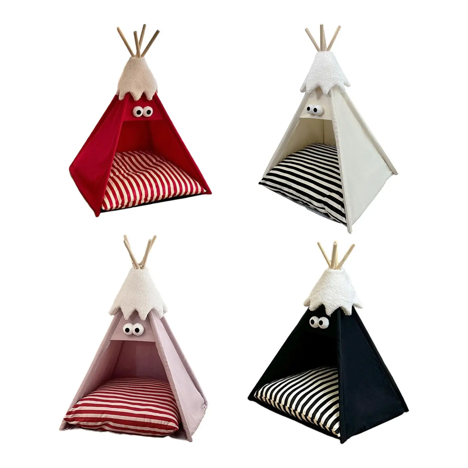 Pet Teepee House with Thick Cushion Semi Enclosed Tipi Bed Puppy Bed for Bunny Indoor Outdoor Kitty Small Animal Kitten