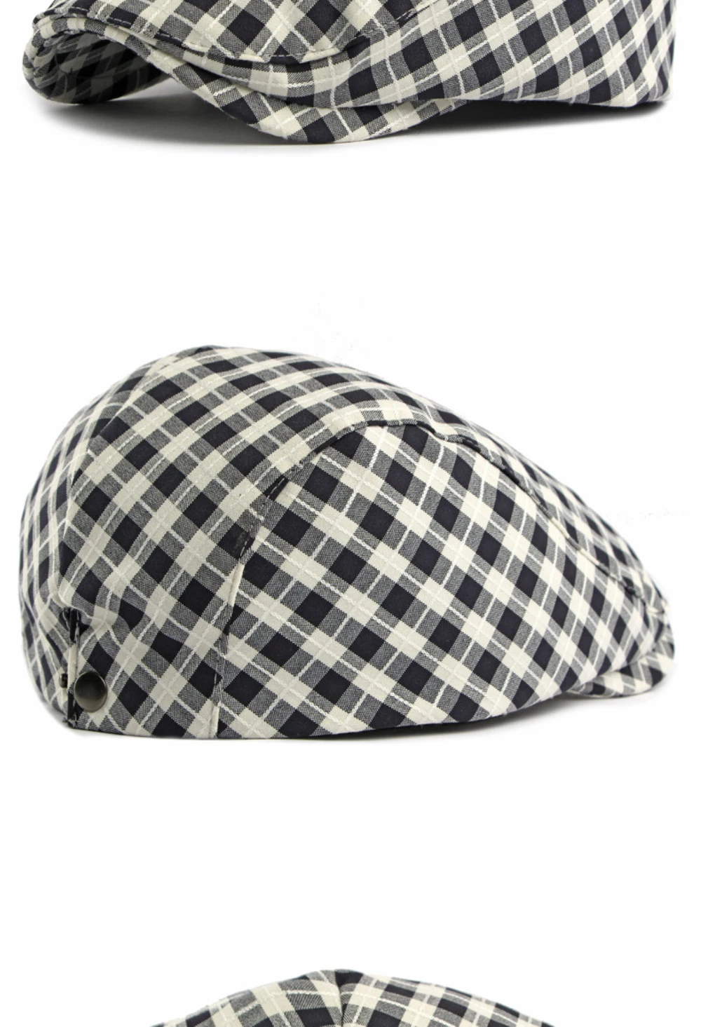 HT5076 Baskenmützen für Herren und Damen, Künstler- und Malermütze, Verstellbare Ivy-Flatcap, 2026 Neue Frühling-Sommer Karierte Baskenmütze – Detail 9