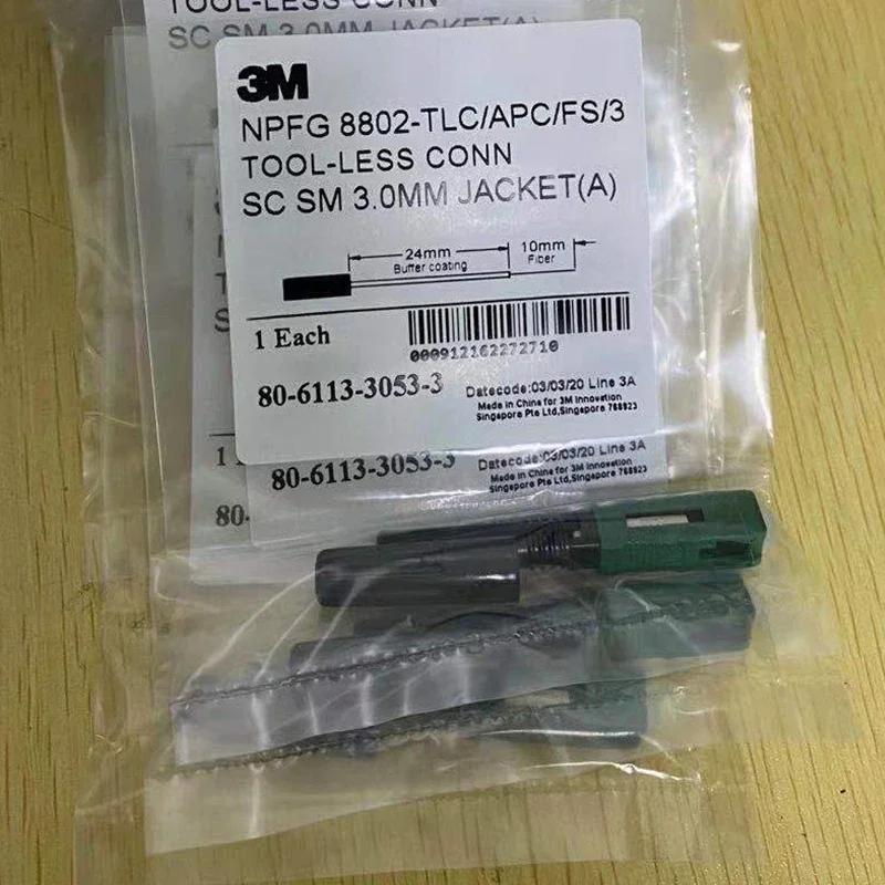 3M SC APC 8802-TLC/3 Fiber Optic Fast Connector Singlemode 3M SC 3.0 FTTH Fiber Optic SC Quick Connector