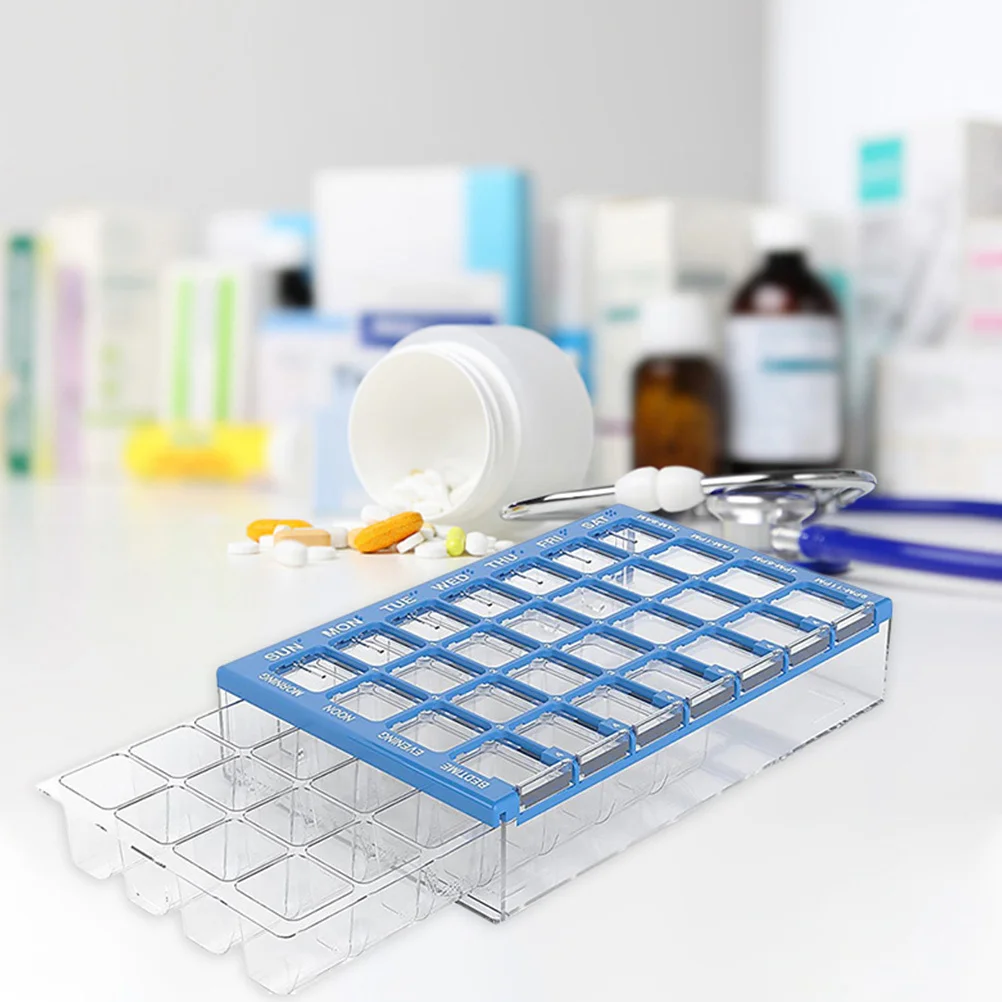 

1 шт. еженедельная коробка для хранения таблеток, 28 сеток, разделенный пластиковый органайзер для лекарств, портативный дорожный контейнер для хранения, органайзер для лекарств