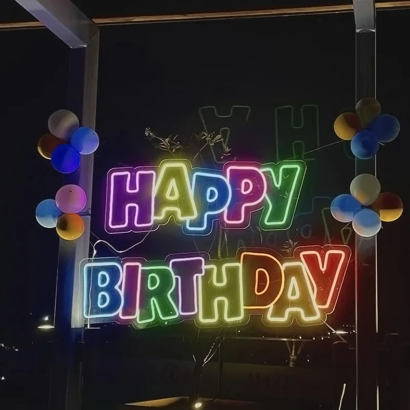 Feliz Aniversário LED Neon Sign, Plug-in Acrílico, Custom Night Sign, Home Party, Jardim, Decorações de Parede, Presentes para Celebrar, 12V