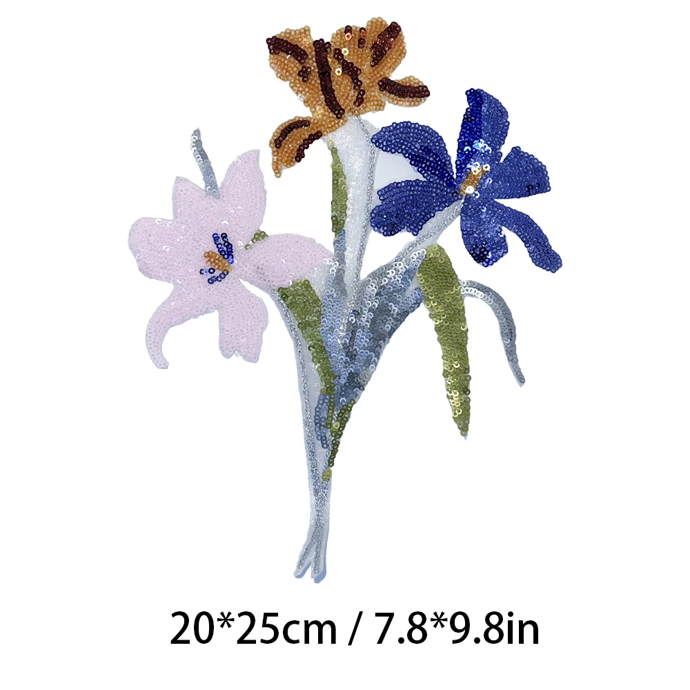 1 Piece Three Colours Flower Sew On Lily Sequins Clothing Accessories Patch Stickers