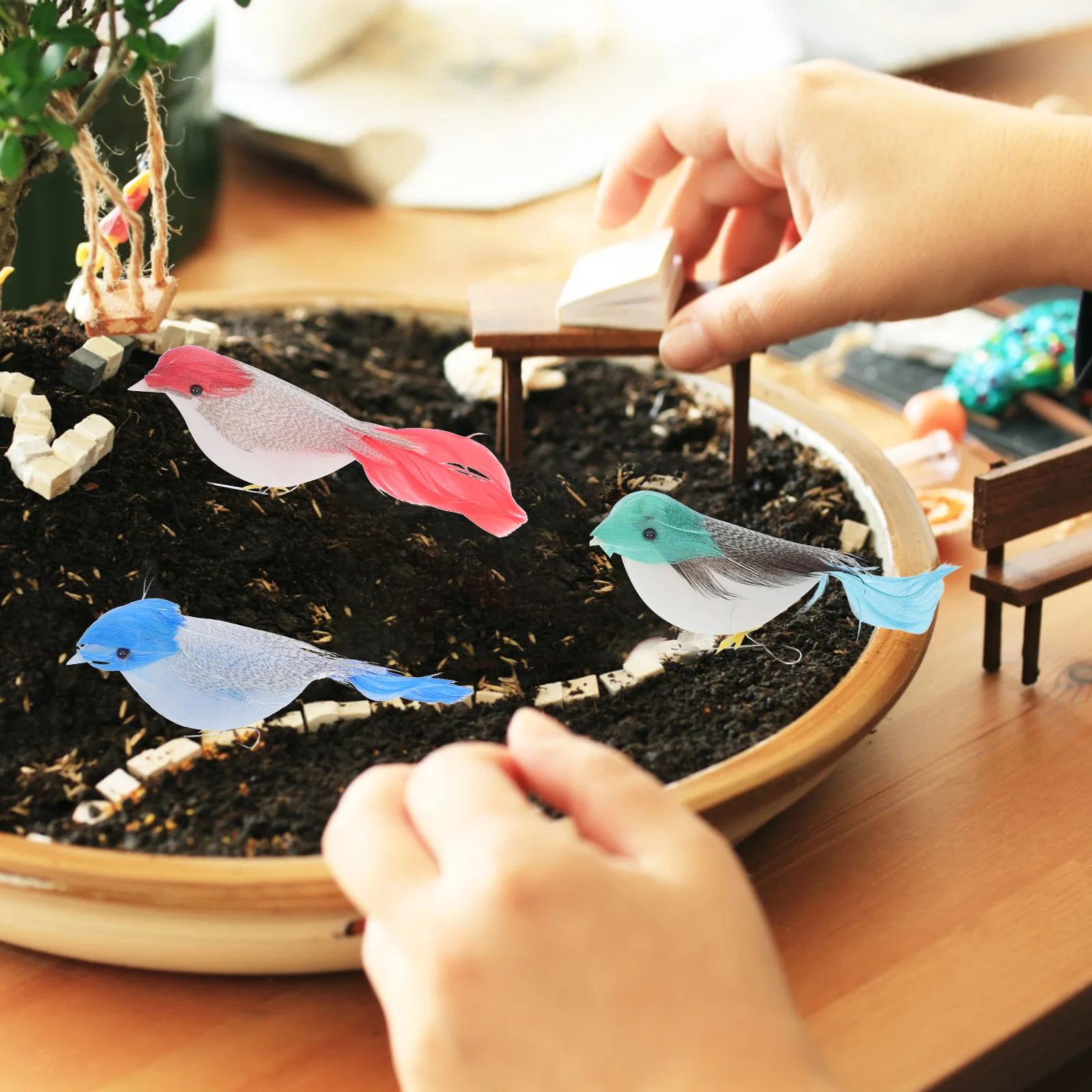 

12pcs Artificial Bird Ornament Small Foam Birds For Crafts Decorative Figurines Birthday Party Garden Decoration Realistic Bird