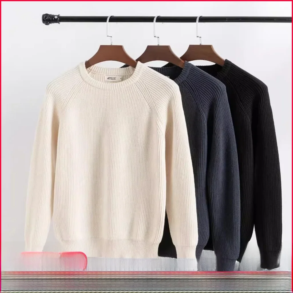 

Knitwear! Ele Thi Cotton Knitted Sweater Autumn Winter Men's round Ne Cozy Warm Overhead Sweater Comfortable