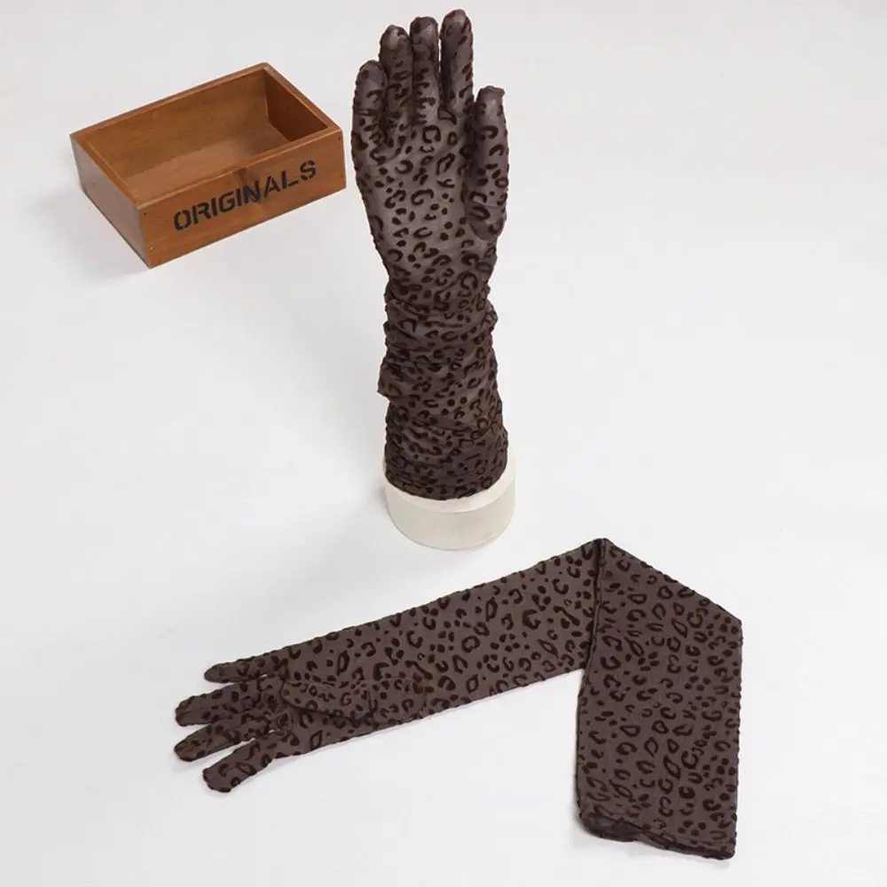 Personality High Elasticity Long Gloves Transparent Thin Leopard Print Gloves Universal Fit Soft Opera Gloves Dance