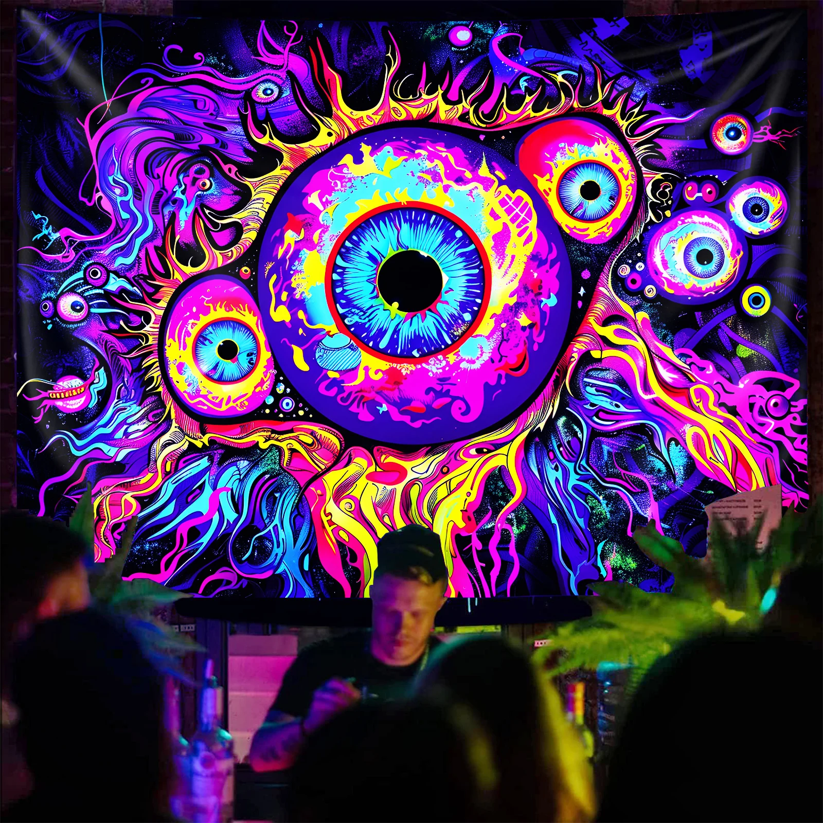 VIKAMA Psychedelic All-Seeing Eye Tapestry Bedroom Feature Wall Music Party Theme Living Room Wall Hanging Room Decor