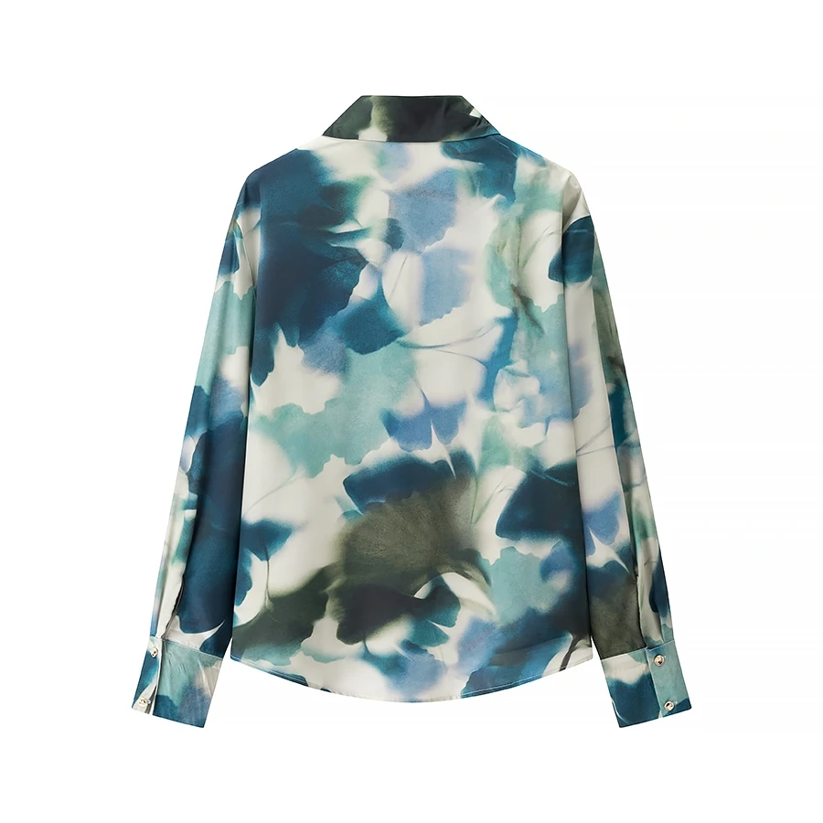 Faionable Zijde Satijn Feel irt Dames Sle Print Design 23298 JNLEAOG Nieuwe collectie Polyestervezel Lange Sve Blouse