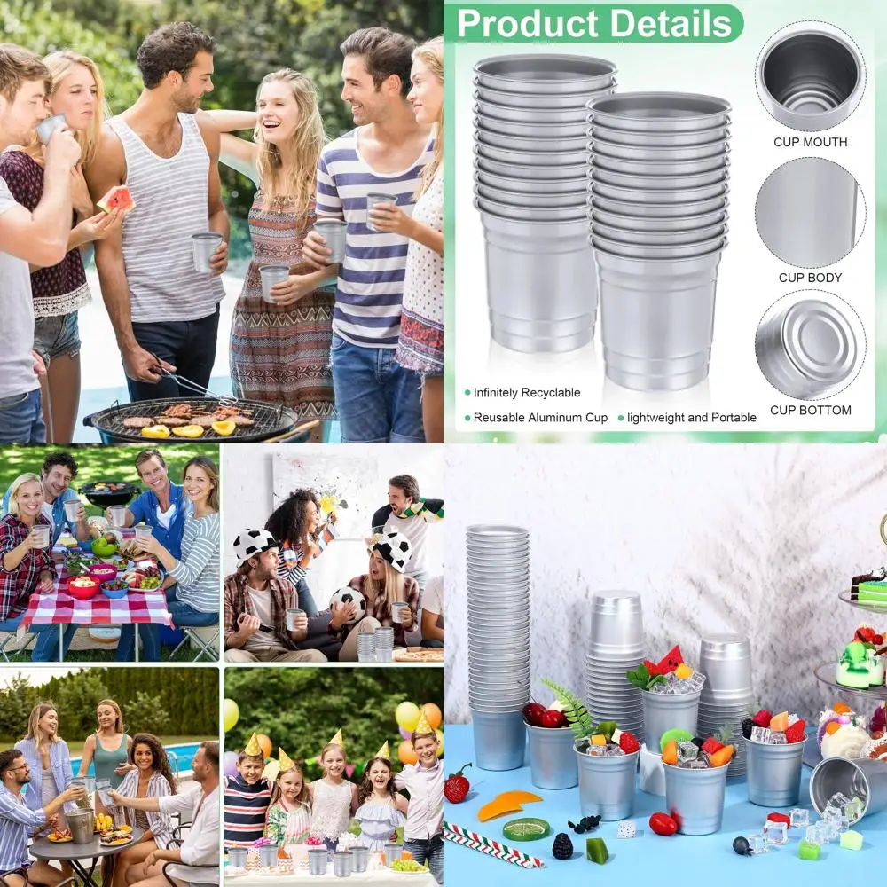 

Алюминиевые чашки на 9 унций, 100 шт., многоразовые и одноразовые, идеально подходят для улицы, вечеринок и семейных встреч.