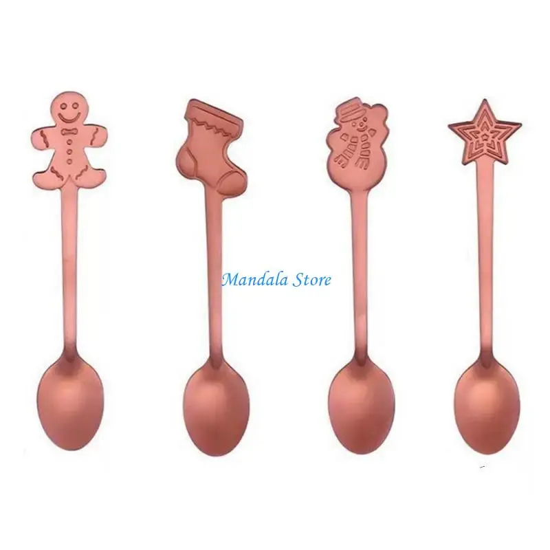 

U2JC Set of 4 Stainless Steel Spoon Christmas Gift Dessert Spoon Kitchen Spoon Set Suitable for Family Daily Use Dinner Spoon