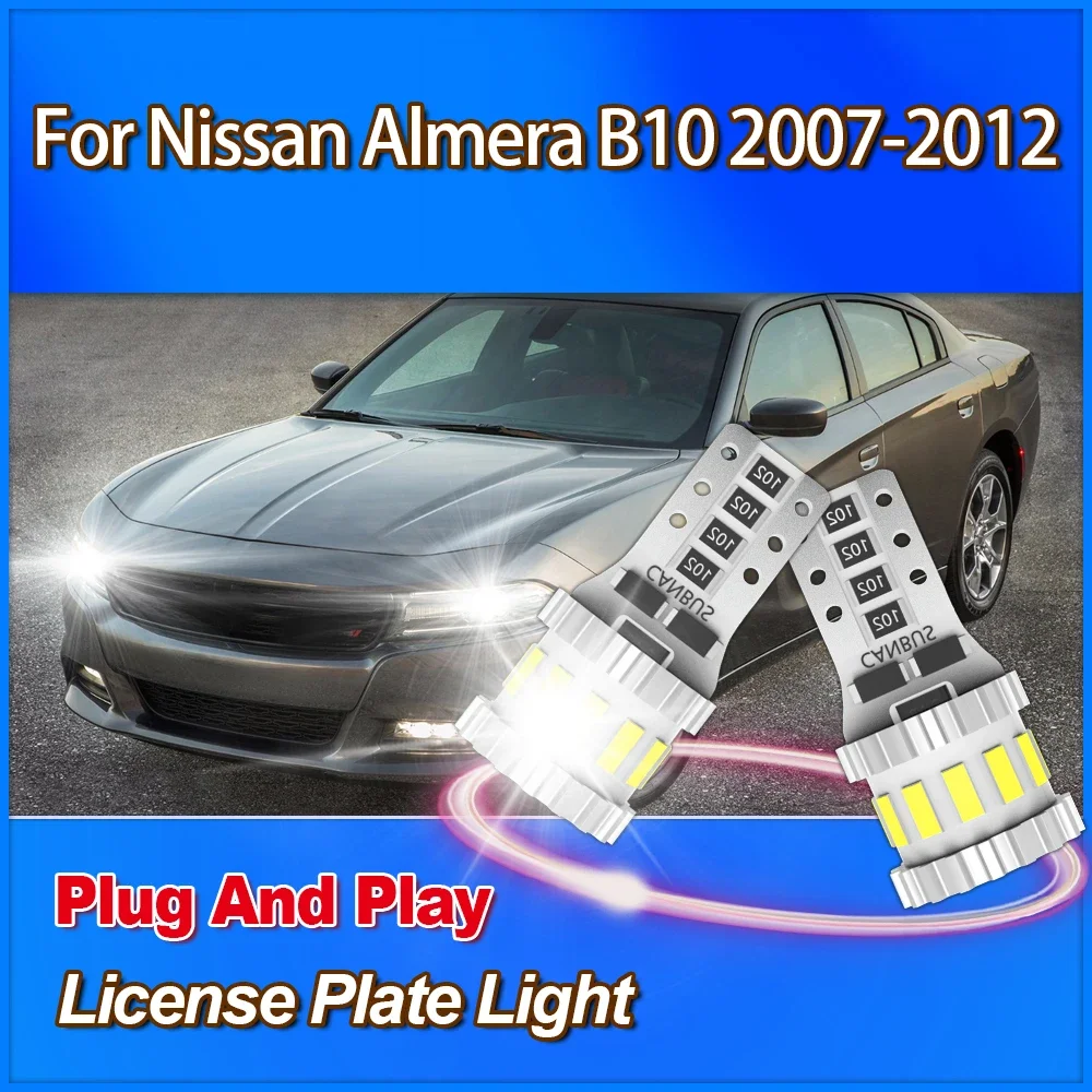 

6W T10 W5W License Plate Light Wireless 6000K White Dynamic Flashing Led lights For Nissan Almera B10 2007 2008 2009 2010-2012