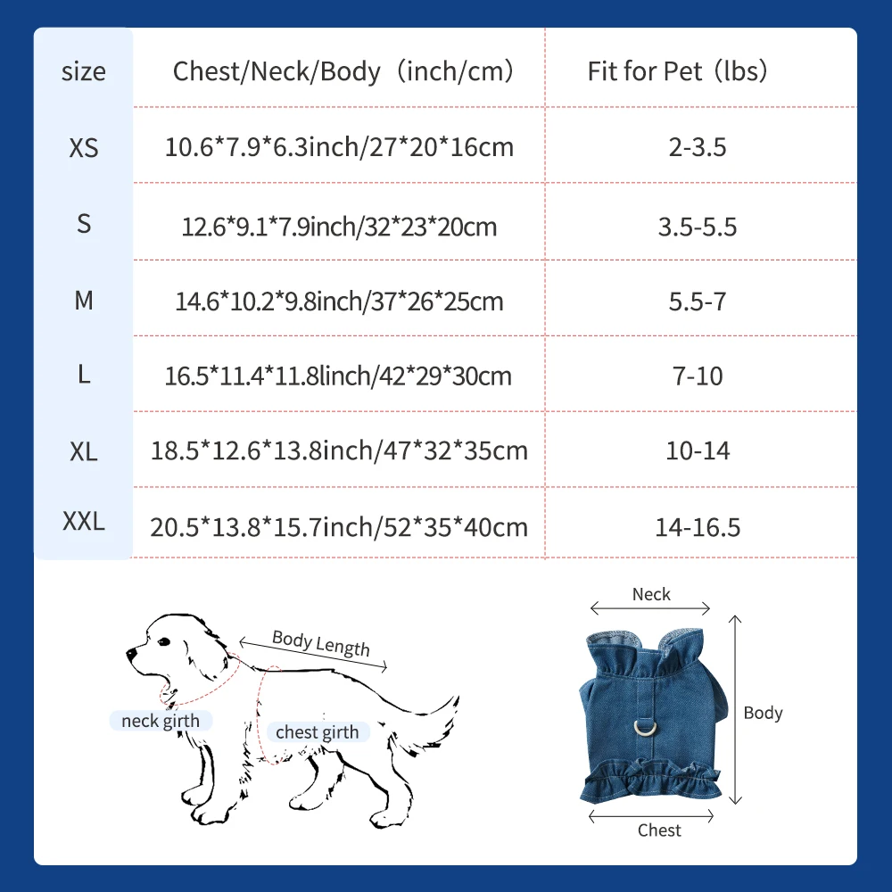 Pet Denim Harness,Dog Jean Vest for Dogs,Dog Clothes for Spring Summer Fashion Outfit,Puppy French Bulldog Chihuahua Dark Blue