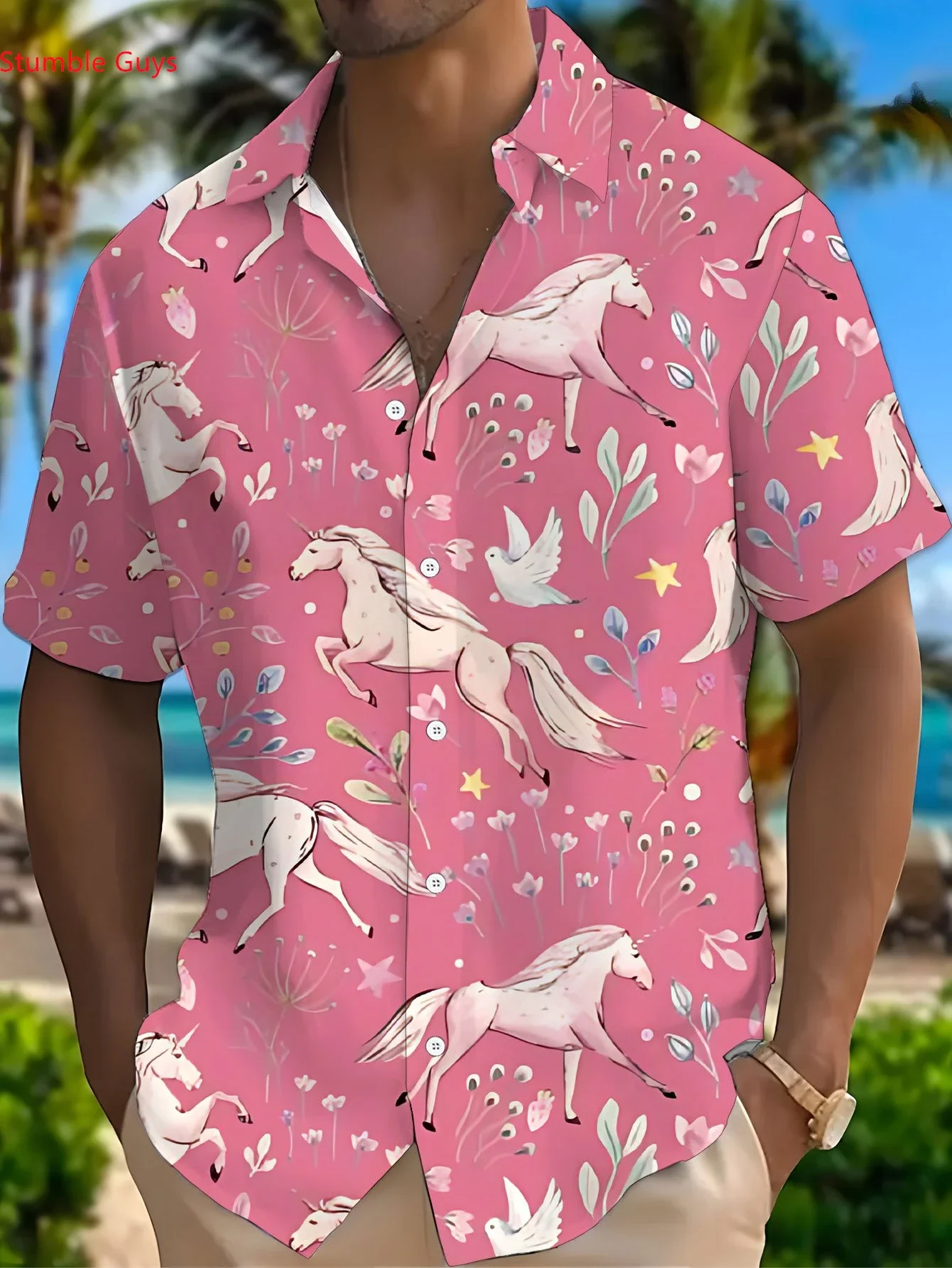 Men's Trendy Beach Party Hawaiian Shirt Summer Man Short Sleeve Loose Fit Fashion Print Comfortable Casual Vacation Tops