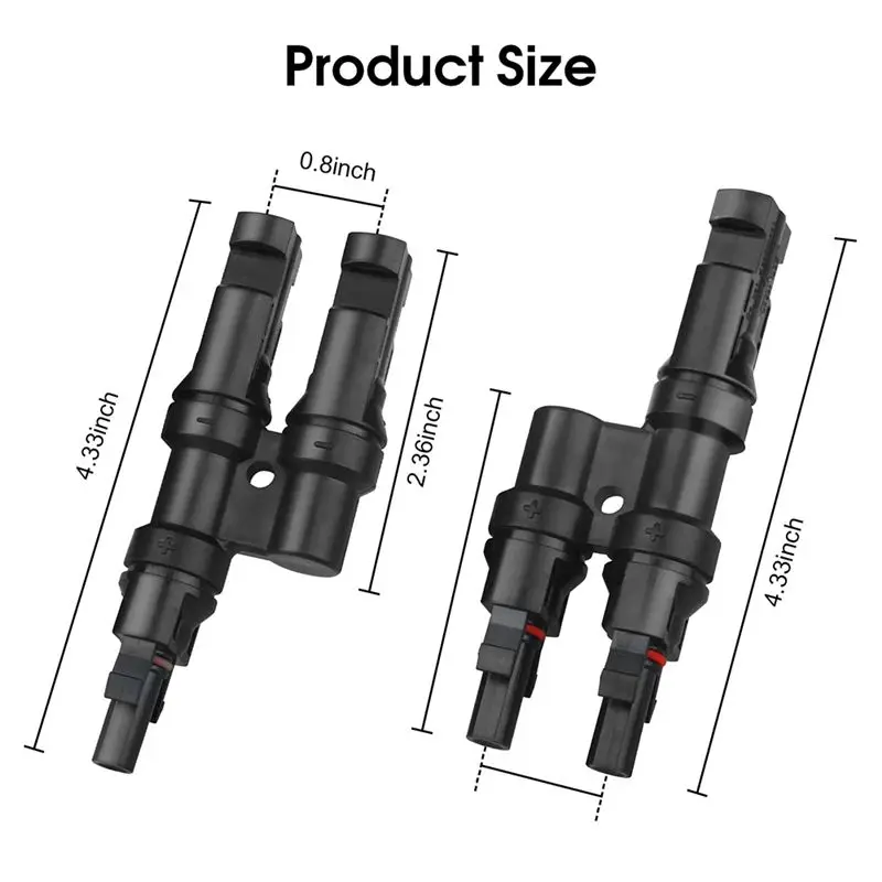 B63B-1Set Branch Y Connector In Pair MMF+FFM Black Y Connector For Parallel Connection Between Solar Panels, 1 Brunch
