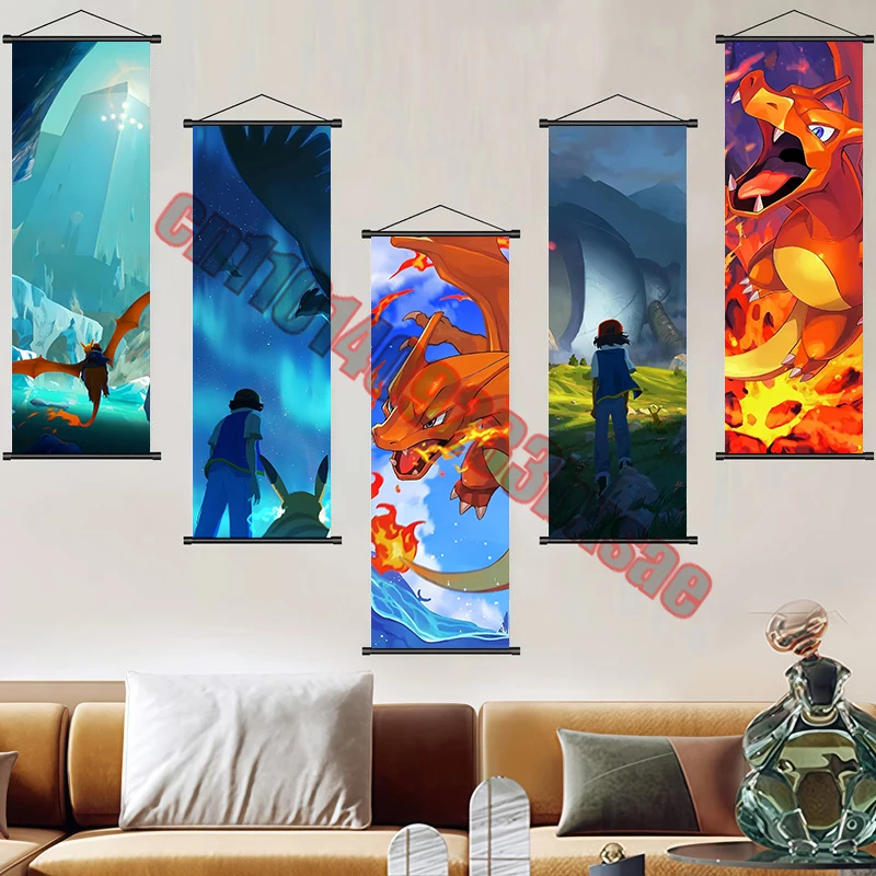 

Classic Cartoon Anime Pokemon Charizard, Rayquaza High Quality High Quality Scroll Painting Suitable for Living Room Decoration