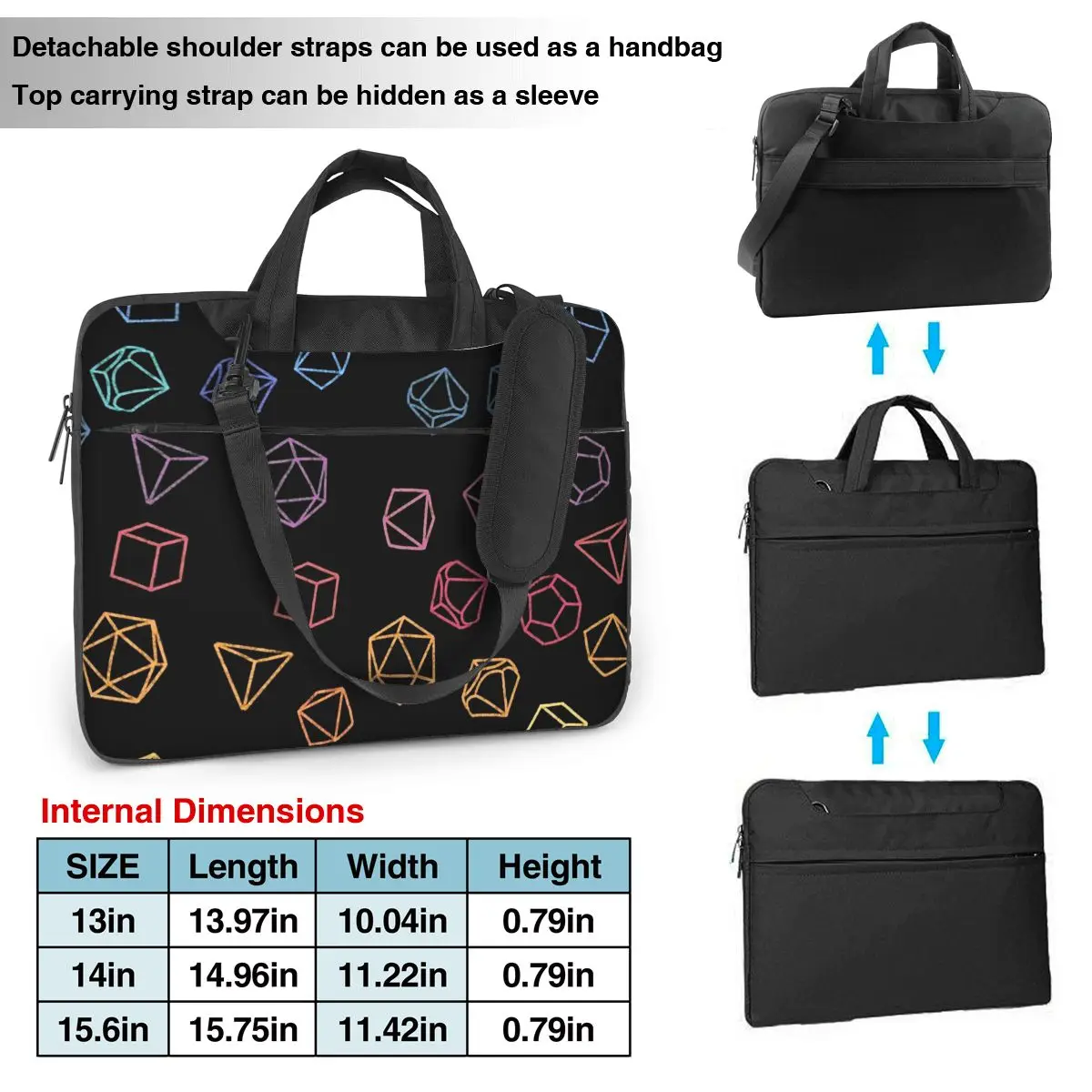 DnD Dice Rainbow Laptop Bag Protective Case Computer Bag 13 14 15.6 Inch Crossbody Laptop Pouch For Macbook Pro Air