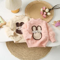 Children's Sweaters Cartoon Rabbit Fluffy Thermal Jumper Children's Sweater Western Style Knitted Top Winter Baby Girl Clothes