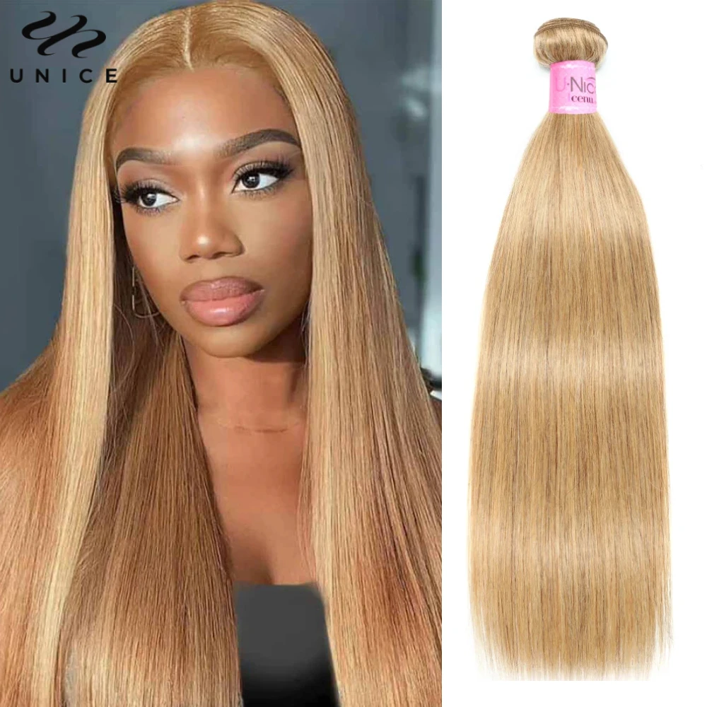 Unice Hair #27 Blonde Straight Human Hair Bundles 3PCS Deal 100% Human Hair 100G Per Bundle Sew In Bundles Quick Weaves