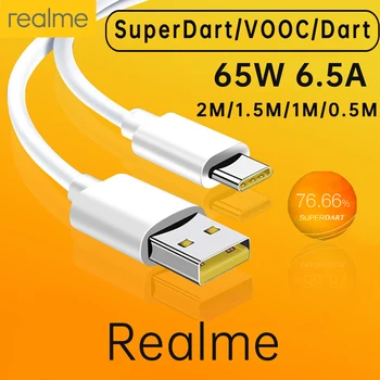 Realme 오리지널 C타입 케이블 전화 케이블, 초고속 충전, 슈퍼 다트 Voc Real Me 7 pro 8 8i 9pro 9i 6 X50 GT GT2, 65W, 80W, 6.5A