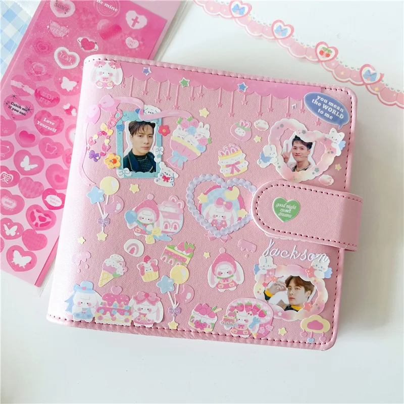 A7 Square Macaron Pink PU Leather DIY Binder Notebook Cover Diary Agenda Planner Paper Cover School Stationery