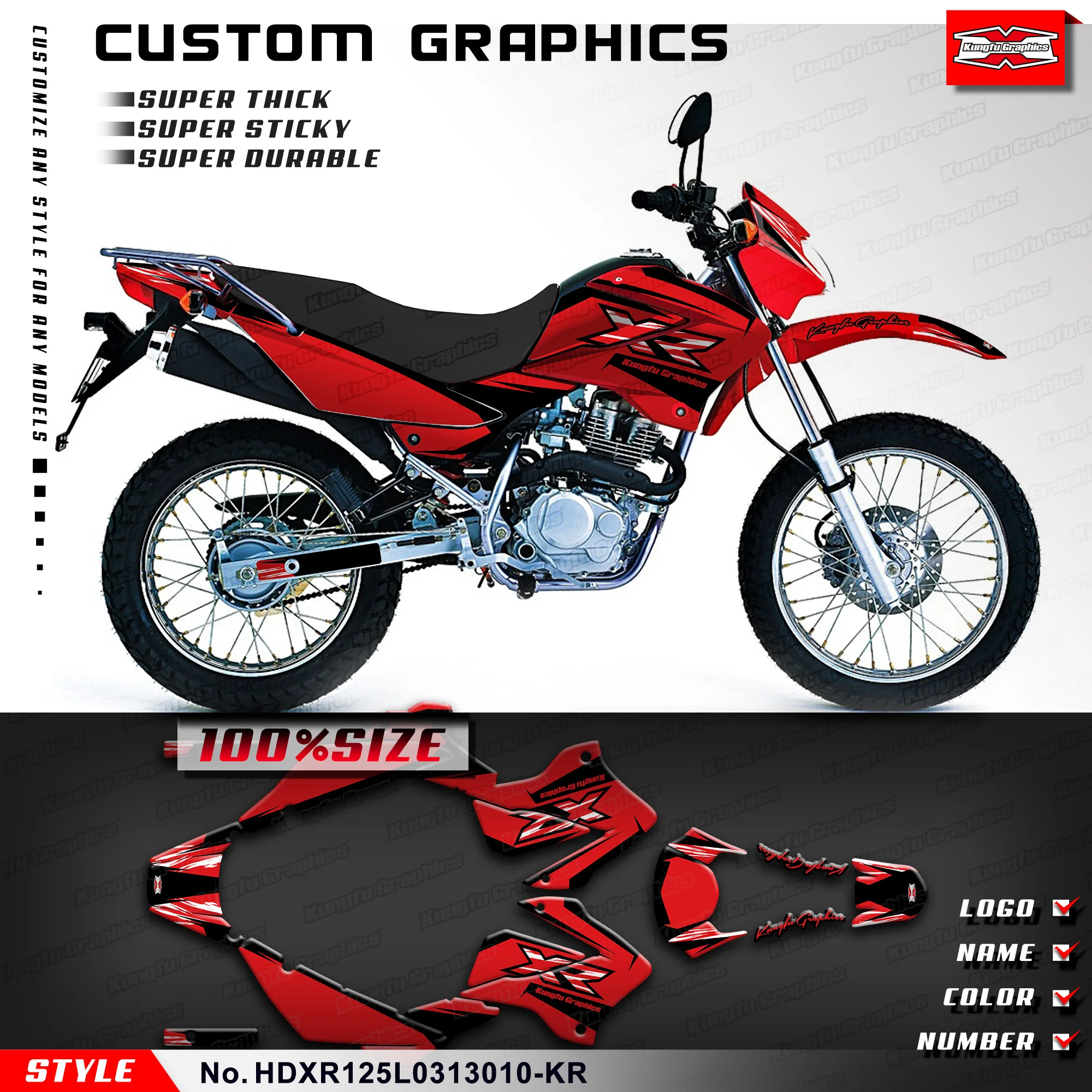 KUNGFU GRAPHICS Stickers Decals Kit for Honda XR125L 2003 2004 2005 2006 2007 2008 2009 2010 2011 2012 2013 HDXR125L0313010-KR