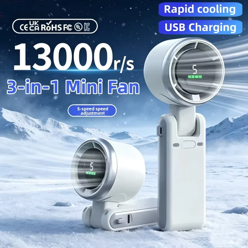 3-in-1 Mini Fan 5-speed 3600mAh Recharge Lithium Battery USB Charging Portable Cooler For Outdoor Camping Trip Summer New