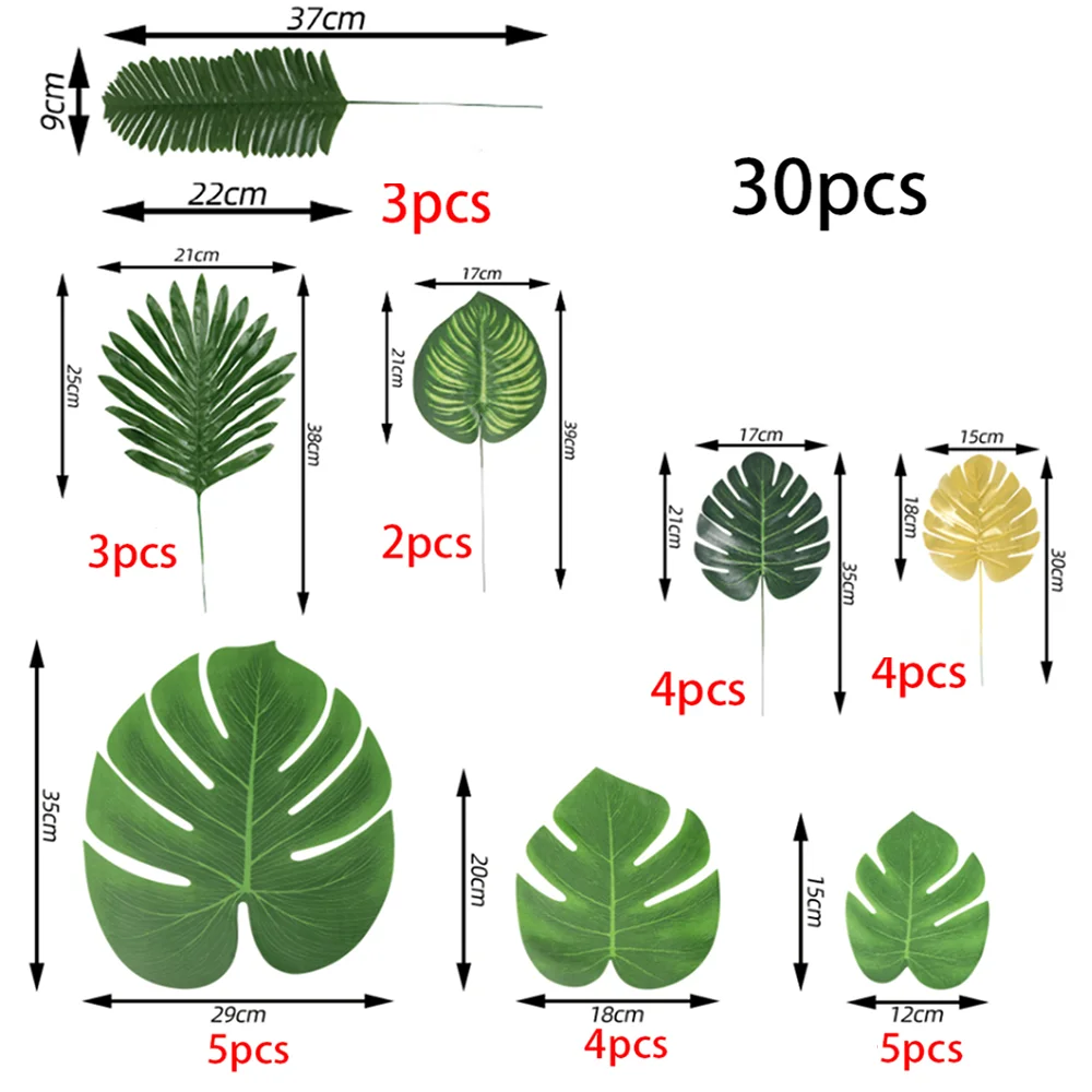 38Pcs Artificial Palm Leaf Set Fake Plant Bouquet Room Table Decor Realistic Green Plants for Wedding Decoration Hawaiian Party - view 2