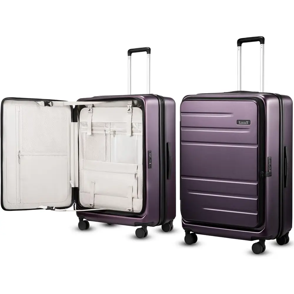 

LEX Checked Suitcase Top Opening, LT Expandable Polyte Hard Shell Suitcase with Wheels (X-Lite, ple, 30 Inch, 105L-115L)