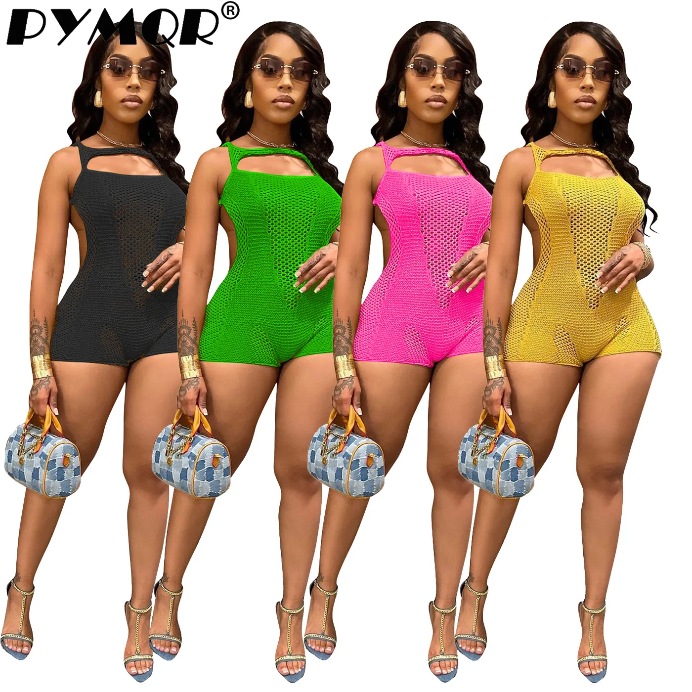 

PYMQR Leisure Sleeveless Knitted Breathable Jumpsuit Woman Y2K Streetwear Club Party Beach Wear Wholesale