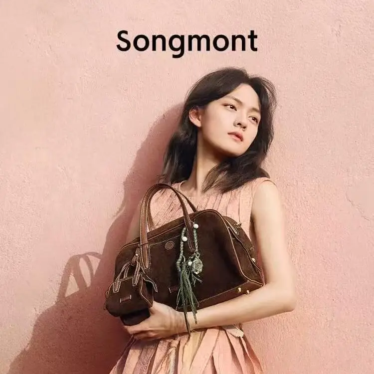 

Songmont Tracing Bowling Bag in Soft Calf Leather, Vintage Boston Style Spacious Top Handle Tote