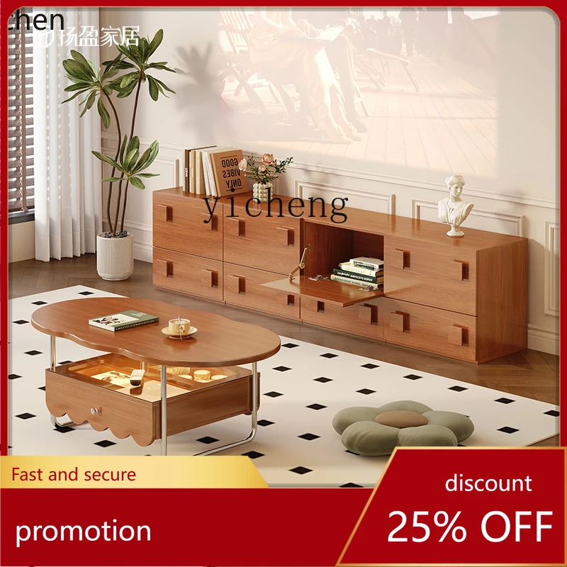 HXL solid wood card door cabinet TV cabinet living room home floor log wind module combination cabinet new