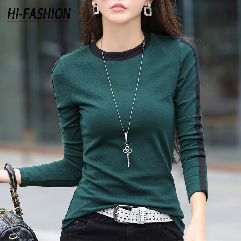 HI-FASHION Women Y2k Shirt Woman Korean Spring Cotton Slim Tshirt Sexy blusas Female Autumn Casual Long Sleeve Tops Tees